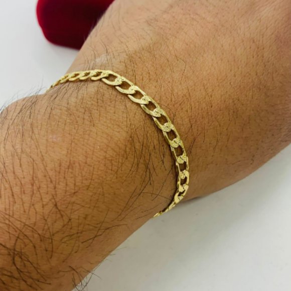 Gold Bracelet Cuban Link 8 inch for Mens Cuban Curb bracelet Pulsera Cuban Oro - Picture 1 of 8